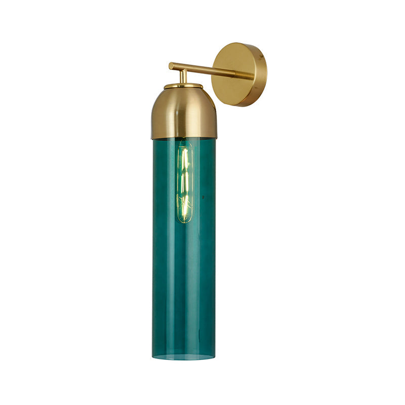 BowLift | Modernist Tubular Wall Light Cream/Green Glass 1 Head Living Room Wall Lighting with Metal Arm