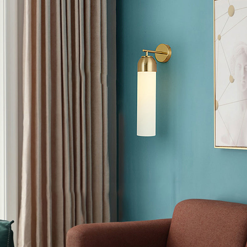 BowLift | Modernist Tubular Wall Light Cream/Green Glass 1 Head Living Room Wall Lighting with Metal Arm