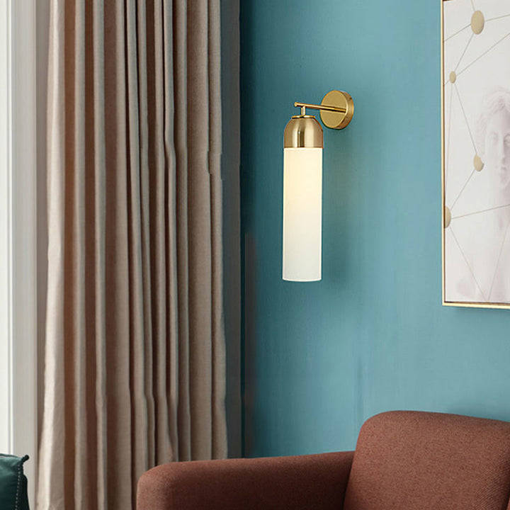 BowLift | Modernist Tubular Wall Light Cream/Green Glass 1 Head Living Room Wall Lighting with Metal Arm