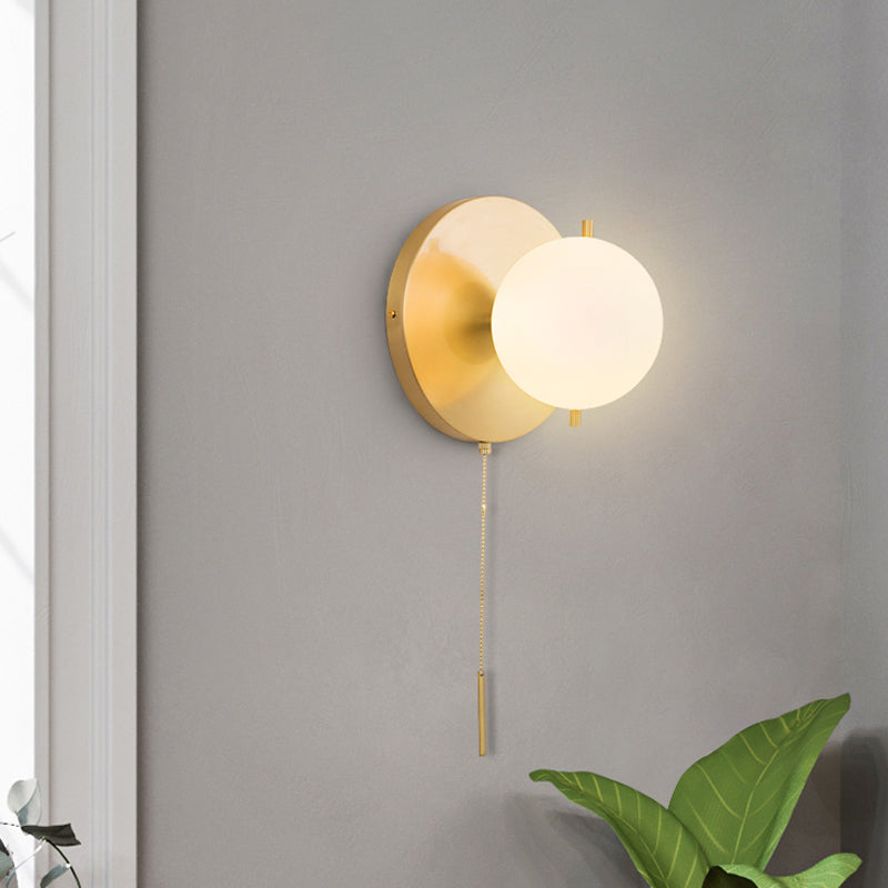 BowLift | Gold Sphere Wall Lighting Contemporary 1 Lamp Milk Glass Wall Lamp Fixture for Bedroom