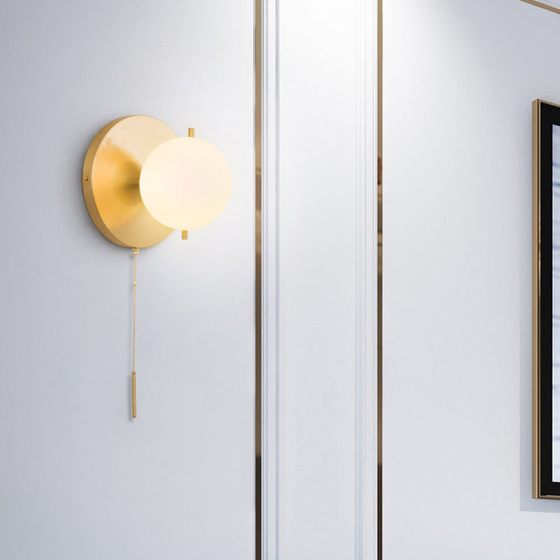 BowLift | Gold Sphere Wall Lighting Contemporary 1 Lamp Milk Glass Wall Lamp Fixture for Bedroom