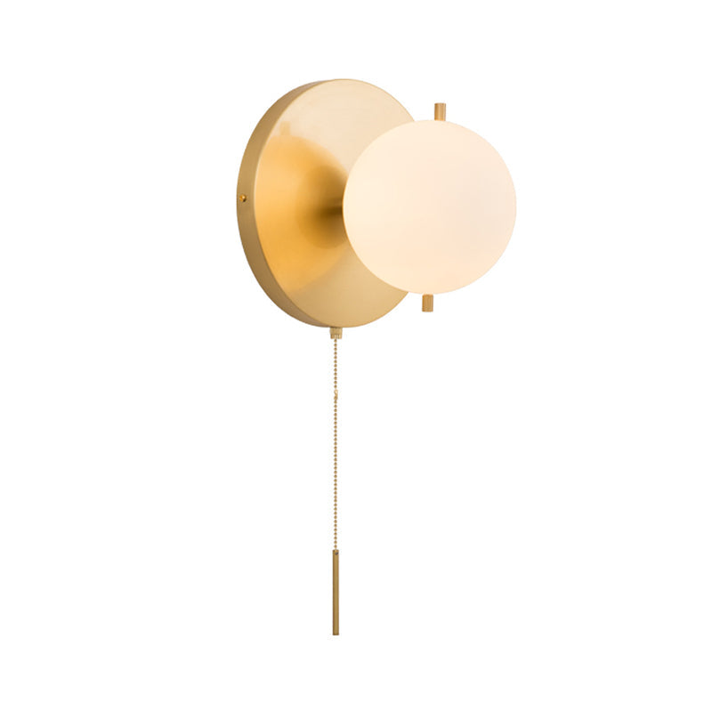 BowLift | Gold Sphere Wall Lighting Contemporary 1 Lamp Milk Glass Wall Lamp Fixture for Bedroom