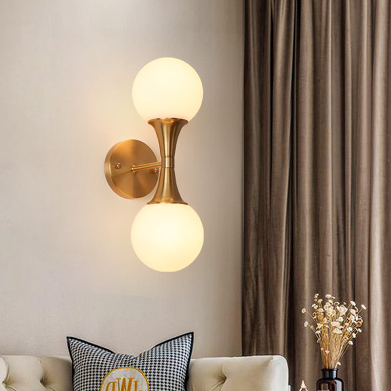 BowLift | 2 Bulbs Bathroom Sink Light Modernism Brass Wall Mounted Lamp with Orb Milk Glass Shade