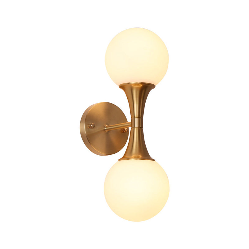 BowLift | 2 Bulbs Bathroom Sink Light Modernism Brass Wall Mounted Lamp with Orb Milk Glass Shade