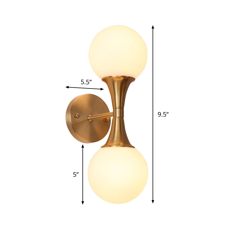 BowLift | 2 Bulbs Bathroom Sink Light Modernism Brass Wall Mounted Lamp with Orb Milk Glass Shade