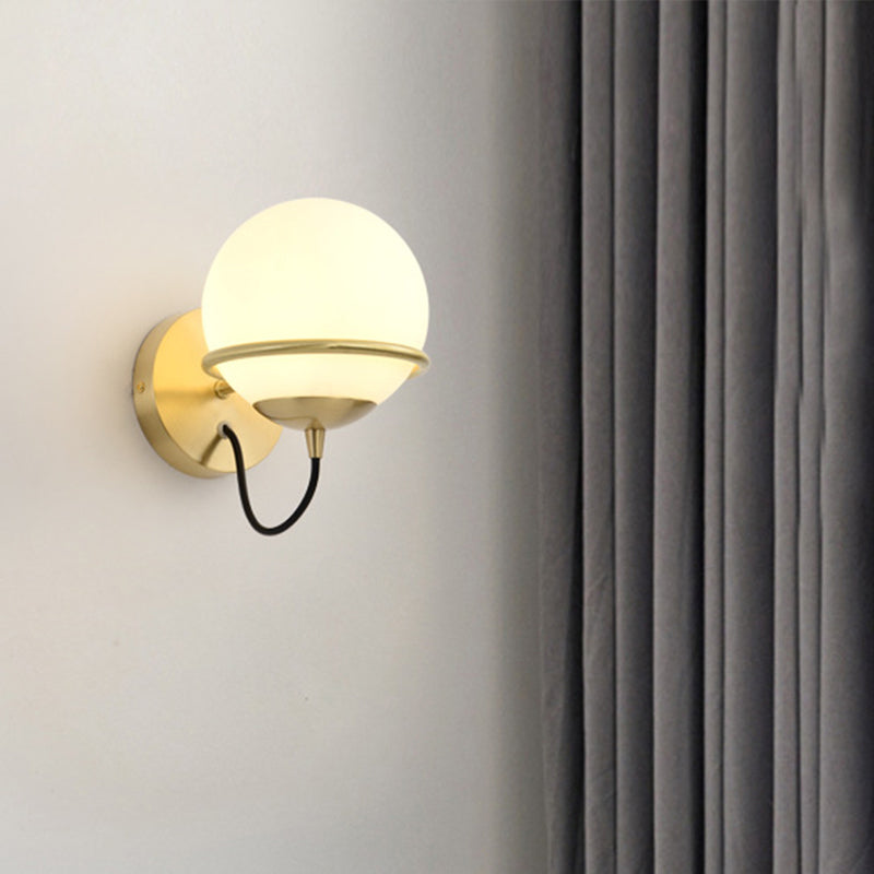 BowLift | 1 head nightstand wall lamp modern brass wall lighting with global white glass shade