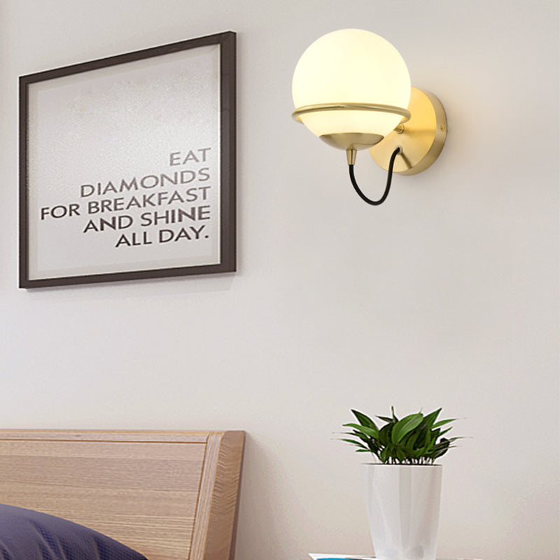 BowLift | 1 head nightstand wall lamp modern brass wall lighting with global white glass shade