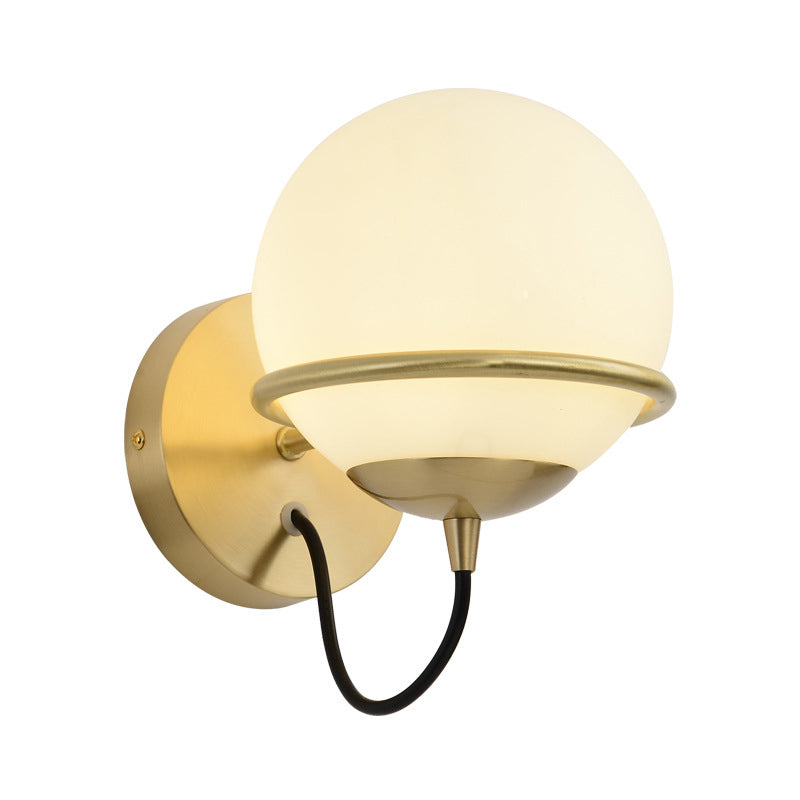 BowLift | 1 head nightstand wall lamp modern brass wall lighting with global white glass shade