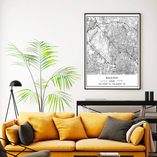 Raleigh City Map - Canvas Wall Art Painting | Bowlift