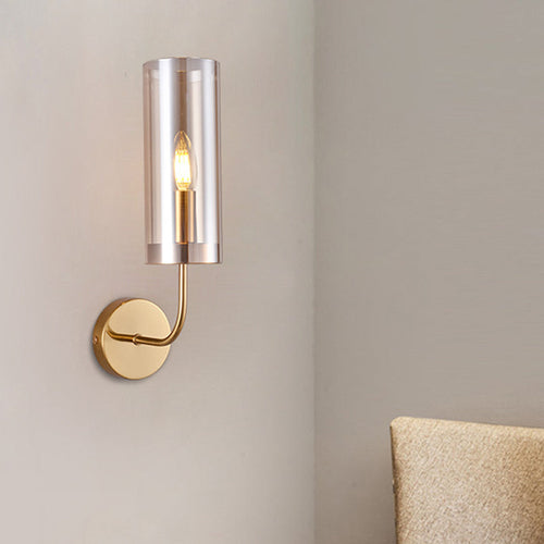 BowLift | Contemporary Tube Wall Lamp Cognac/Light Blue Glass 1 Head Living Room Wall Mounted Light