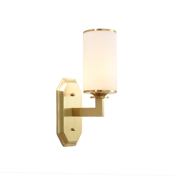 BowLift | Modernist Cylindrical Wall Lamp Opal Glass 1 Lamp Wall Lighting Fixture in Gold with Metal Arm