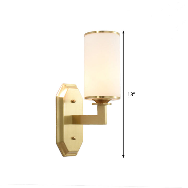 BowLift | Modernist Cylindrical Wall Lamp Opal Glass 1 Lamp Wall Lighting Fixture in Gold with Metal Arm