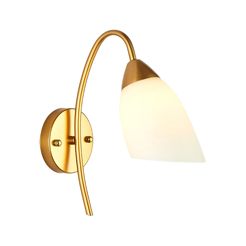 BowLift | 1 Head Bedroom Wall Lamp Modernism Gold Wall Mounted Light with Flare White Glass Shade