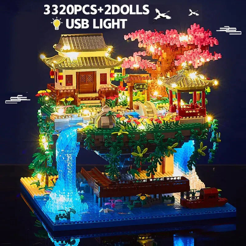 BowLift | 3320PCS Blocks Treehouse Diamond Building Garden Architecture Waterfall Light DIY Bricks Cherry Blossom Toy for Children Adult Gift