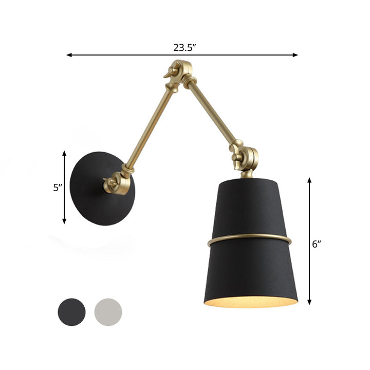 BowLift | Metallic Conical Wall Light Modernist 1 Head Wall Mounted Lamp in White/Black with Adjustable Arm