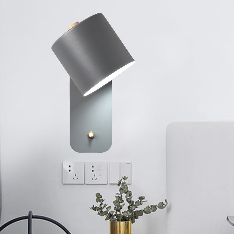 BowLift | 1 Bulb Tube Wall Sconce Modernist Metal Wall Lighting Fixture in Gray/Green with Rectangular Back Plate