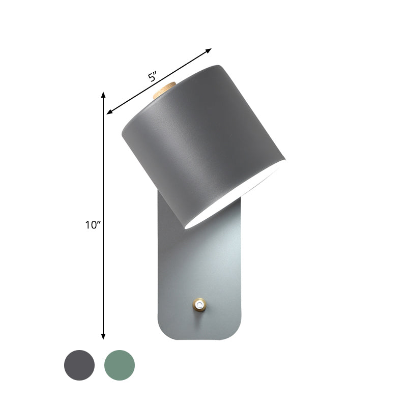 BowLift | 1 Bulb Tube Wall Sconce Modernist Metal Wall Lighting Fixture in Gray/Green with Rectangular Back Plate