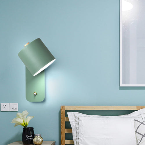 BowLift | 1 Bulb Tube Wall Sconce Modernist Metal Wall Lighting Fixture in Gray/Green with Rectangular Back Plate