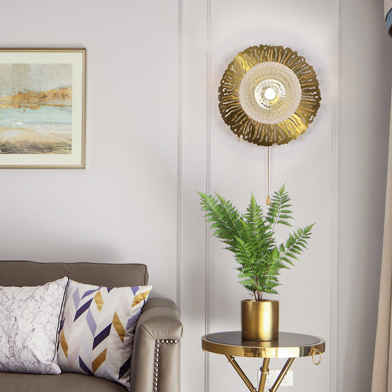 BowLift | Gold Sphere Metal Wall Lighting Modernistic 1 Bulb Dimple Glass LED Wall Mount Light Fixture