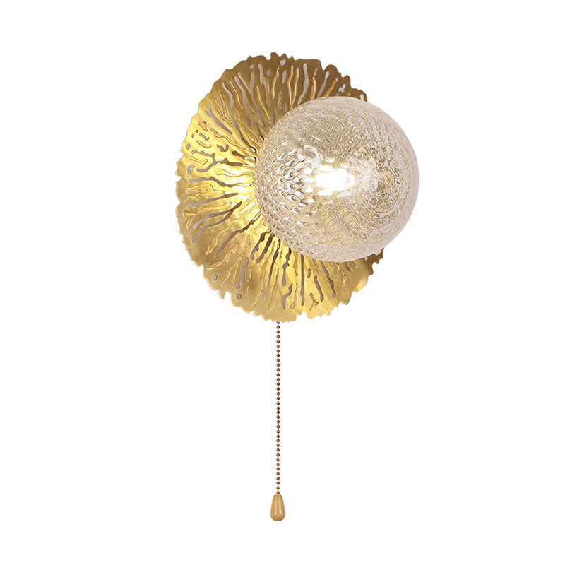 BowLift | Gold Sphere Metal Wall Lighting Modernistic 1 Bulb Dimple Glass LED Wall Mount Light Fixture