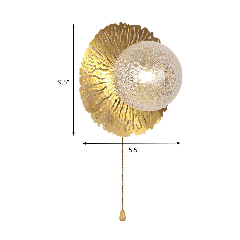 BowLift | Gold Sphere Metal Wall Lighting Modernistic 1 Bulb Dimple Glass LED Wall Mount Light Fixture
