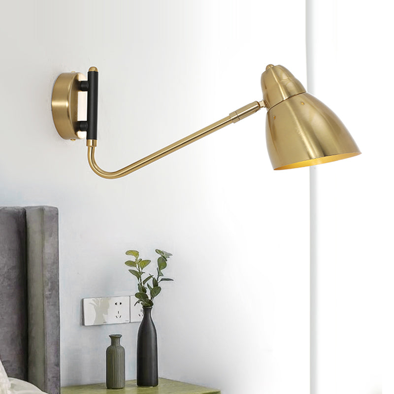BowLift | 1 Bulb Bedroom Wall Light Contemporary Gold Wall Mounted Lighting with Dome Metal Shade