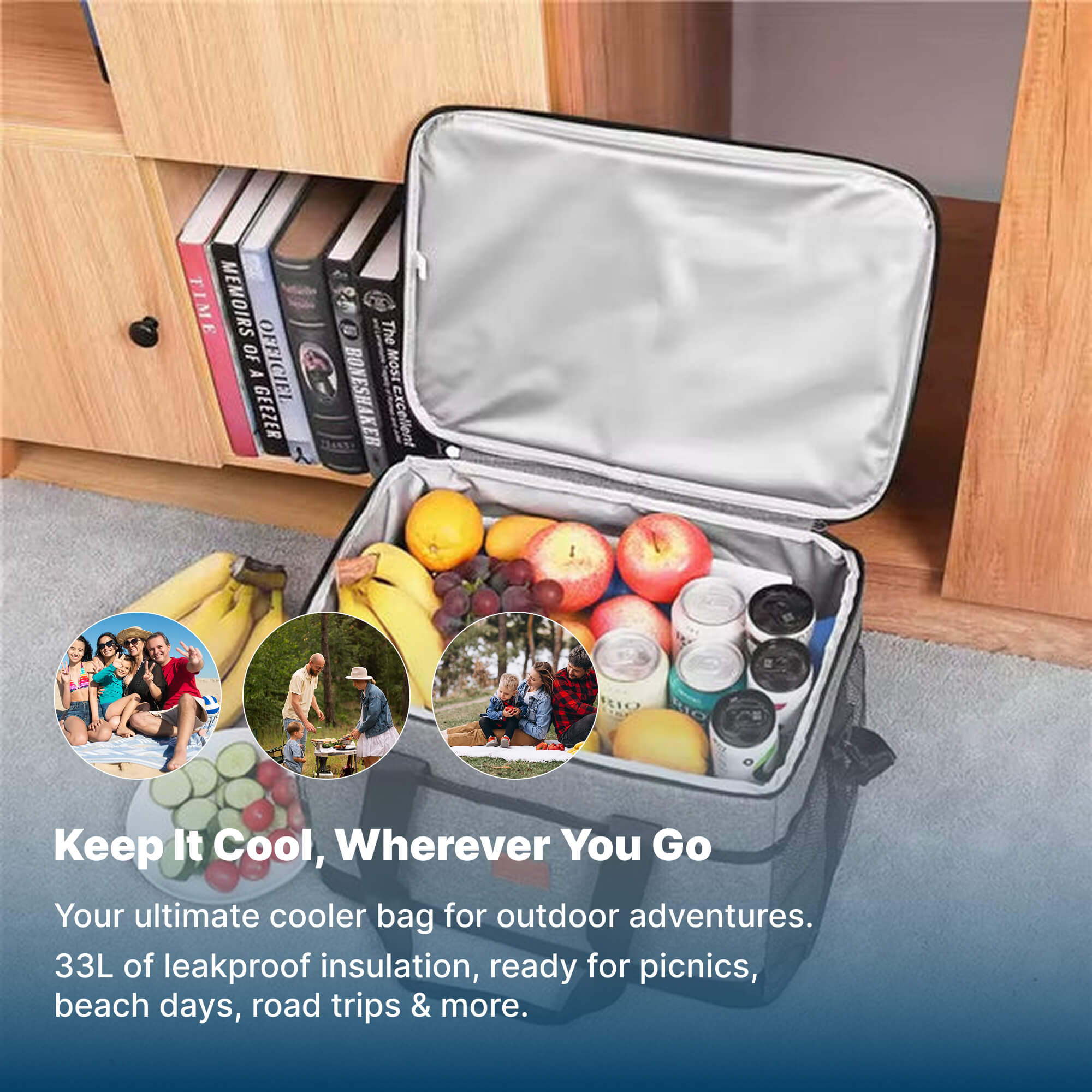 BowLift | 33L Waterproof Cooler Bag | Insulated, Spacious & Ideal for Picnics, Beach Days, Hiking, and Outdoor Activities