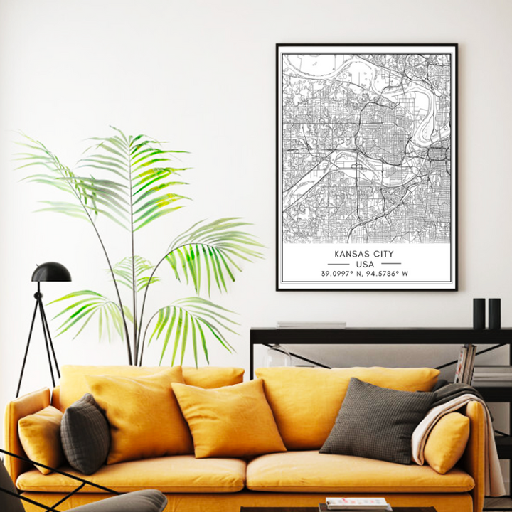 Kansas City Map - Canvas Wall Art Painting | Bowlift