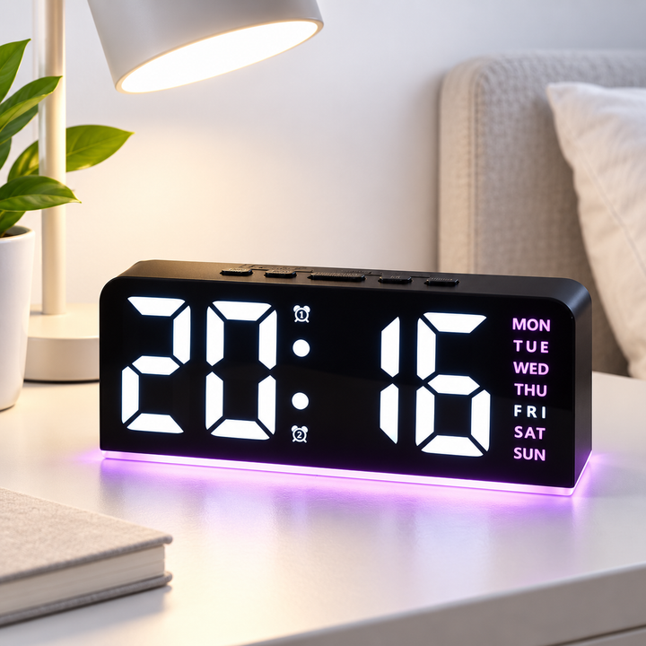 Digital LED Alarm Clock with Oversized Display, Weekday Indicator, Dual Alarm and Adjustable Nightlight Bowlift