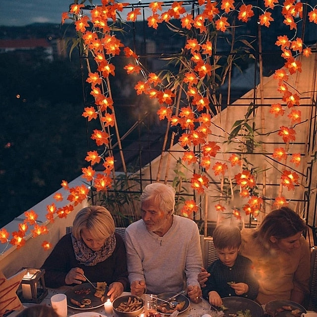 BowLift | Autumn Maple Leaf String Lights | Warm White LED Garland | Battery or USB Powered