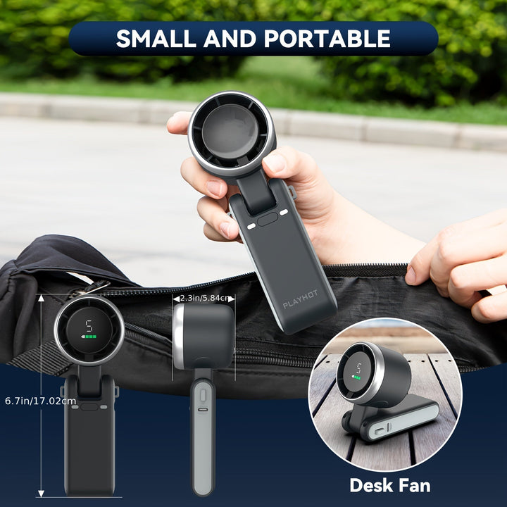 12 Hour Turbo Handheld Fan with LED Light - 5 Speed Battery Operated Cooling Fan, 3 in 1 Air Turbo Technology - Compact Design for Outdoor, Travel and Daily Use | Bowlift