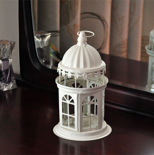 Ornamental Gothic Dome Lantern with Colored Glass Panels and Tealight Holder Bowlift