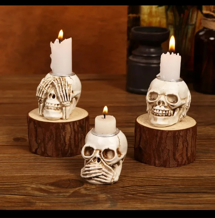 BowLift | GothicGlow 3pc Halloween Skull Candle Holder Set