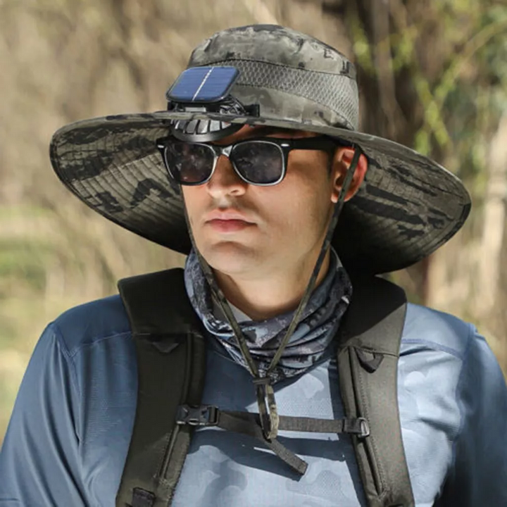 BowLift | Wide Brim Solar Fan Outdoor Bucket Hat Solar & USB Charging