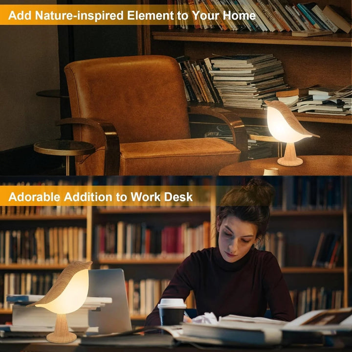 BowLift | Touch-Control Wooden Bird Night Light - Rechargeable LED Bedside Lamp
