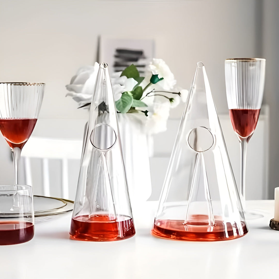 Red Wine Decanter made of Glass – Stylish Aeration with Waterfall Pouring | Includes Cooling Container | Bowlift