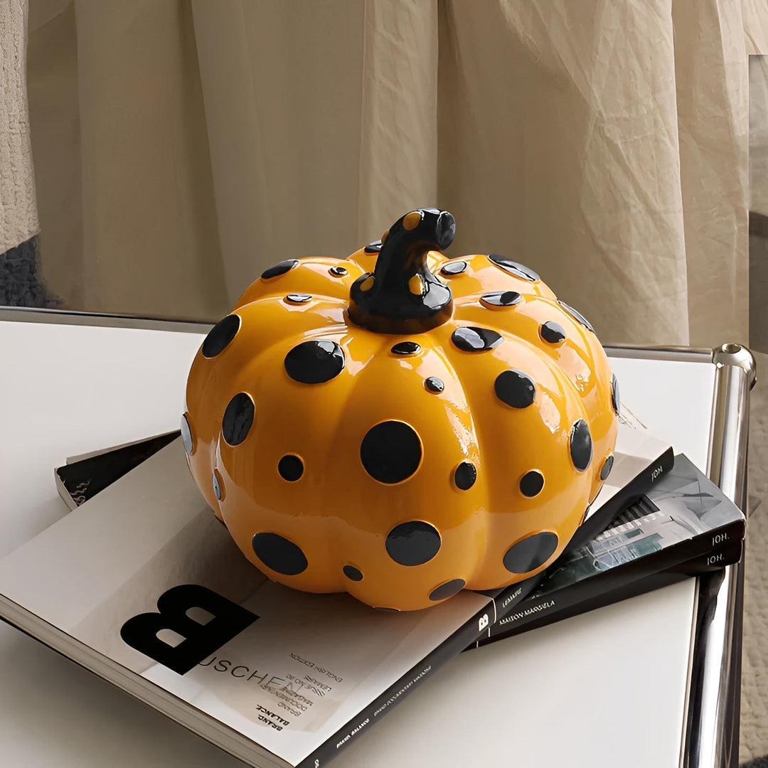 BowLift | Polka Dot Resin Pumpkin Decor | Glossy Fall Ornament Set | Durable Sculpted Finish | PumpkinCharm