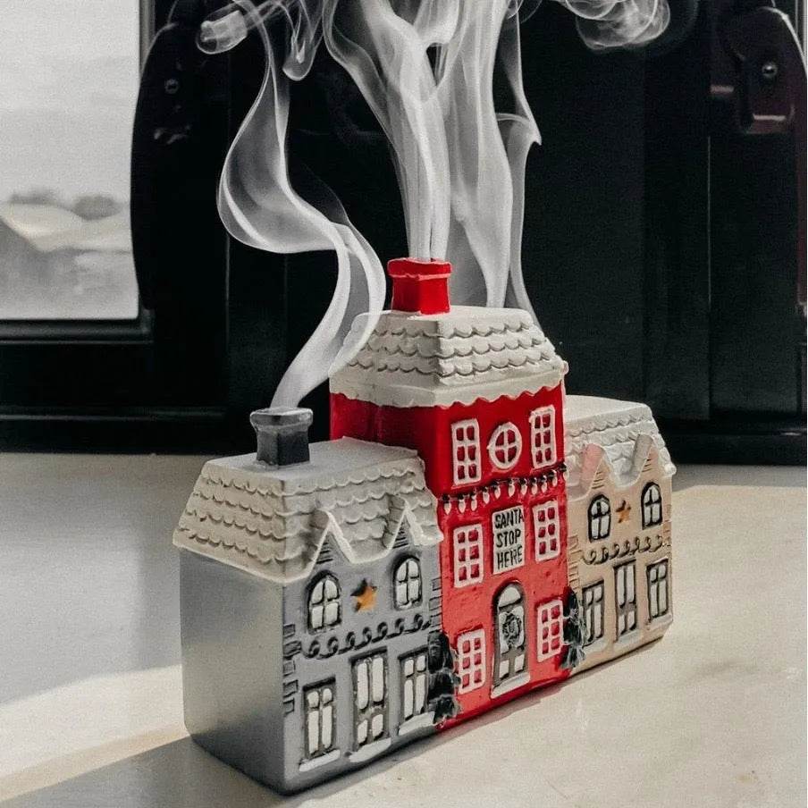 BowLift | Christmas Small House Decorations Resin Winter Incense Cone Burner Decoration Landscape Decorative Gift