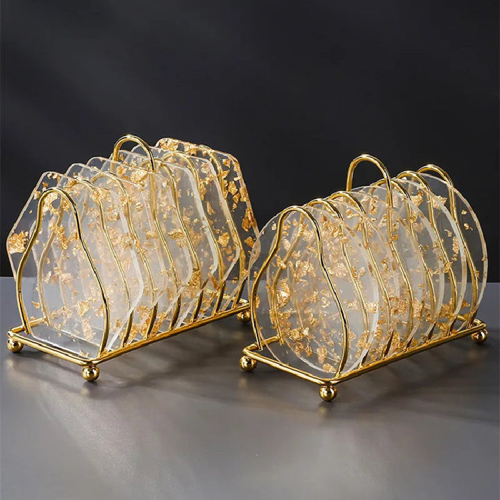BowLift | 6pcs Acrylic Gold Foil Coaster Set with Holder