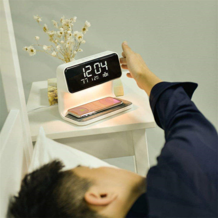 BowLift | 3 In 1 Bedside Lamp with Wireless Charger LCD Alarm Clock and Dimmable LED