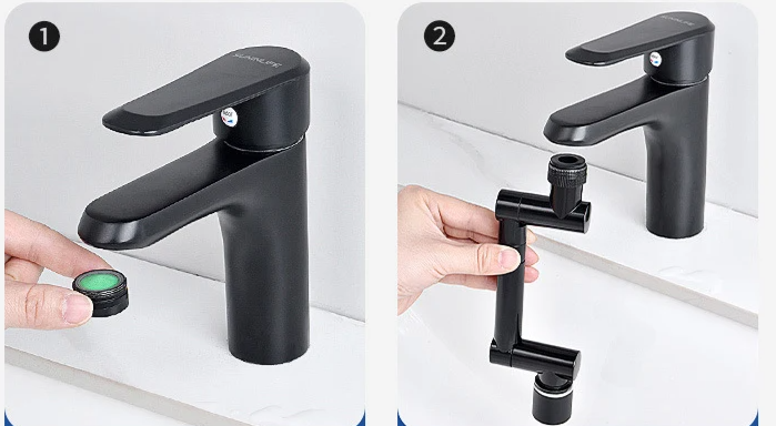 FlexiFlow 360° rotatable and extendable faucet head Bowlift