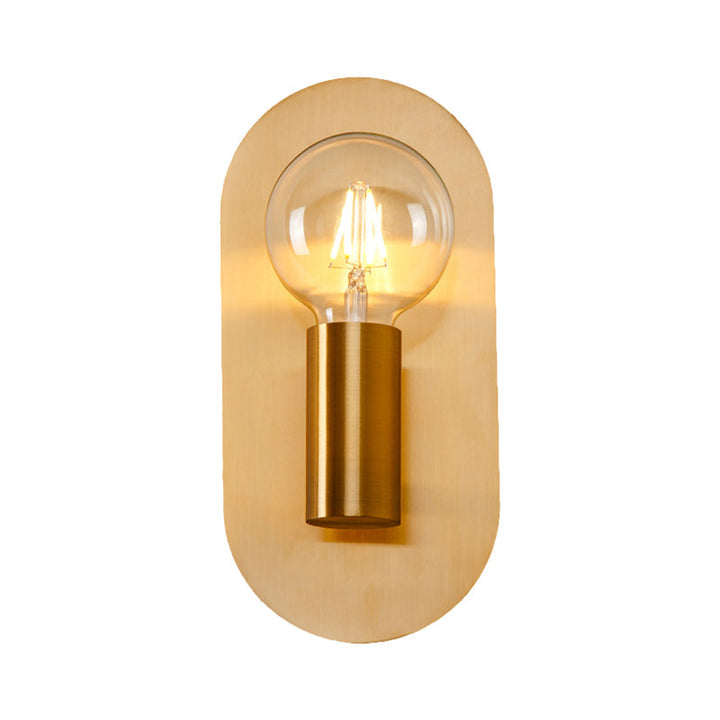 BowLift | 1 Head Exposed Bulb Wall Mount Lamp with Oval Metal Back Plate Postmodern Wall Lighting in Gold