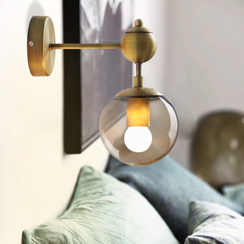 BowLift | 1/2-Head Global Wall Mount Light with Amber Glass Shade Modernist Wall Lamp Lighting in Gold for Bedroom