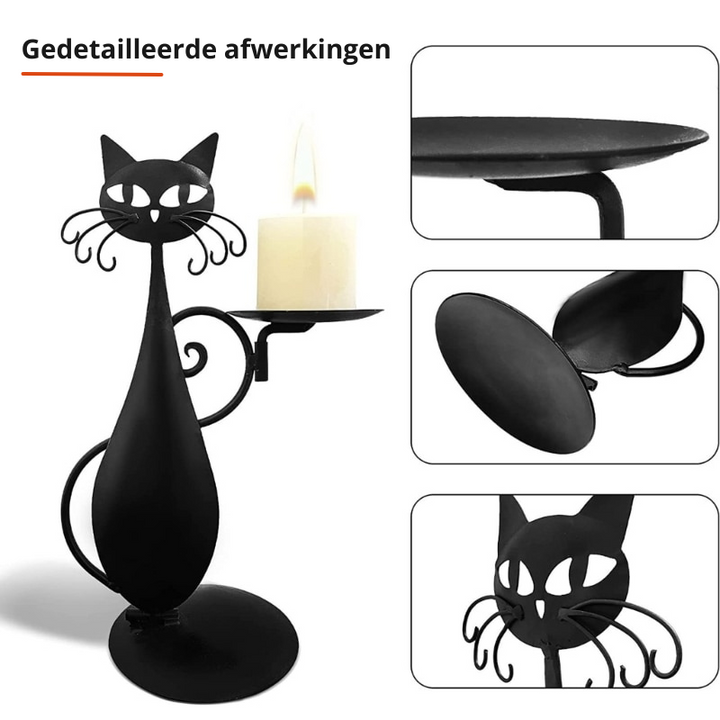Midnight Panther - Mystical Black Cat Candle Holder Bowlift
