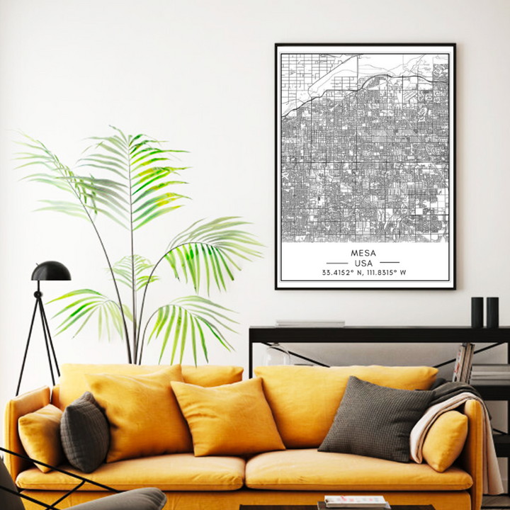 Mesa City Map - Canvas Wall Art Painting | Bowlift