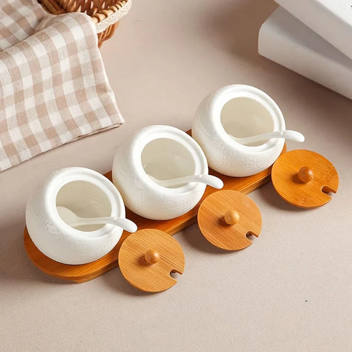BowLift | Elegant Ceramic Storage Jar Set with Bamboo Tray