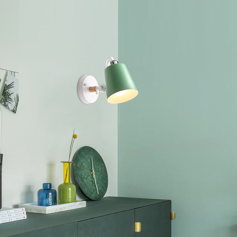 BowLift | Gray/White/Pink/Yellow/Blue/Green Cone Wall Lamp Minimalist Metal 1 Light Wall Mount Lamp for Nightstand