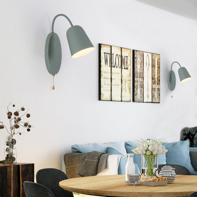BowLift | Modern Cone Wall Light 1 Light Wall Mounted Lighting with Metal Shade and Pull Chain in Pink/Yellow/Blue/Green