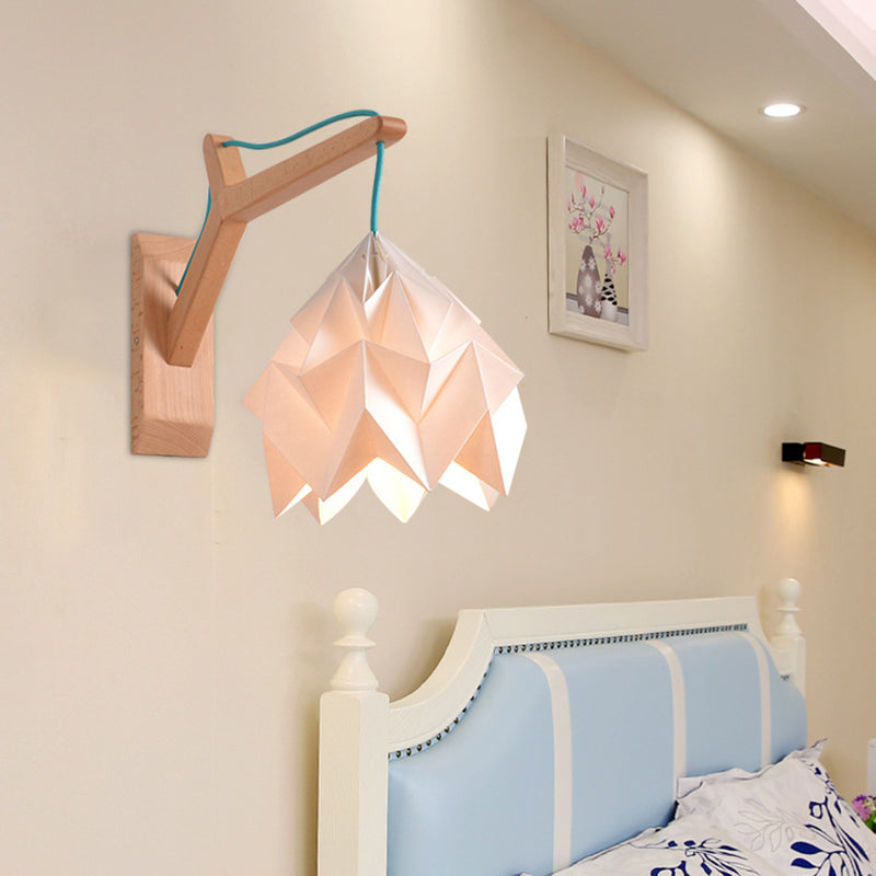 BowLift | Curved Shadow Paper Wall Lamp Macaron 1 Head White/Pink/Yellow/Blue/Green Sconce Lamp with Wooden Backplate
