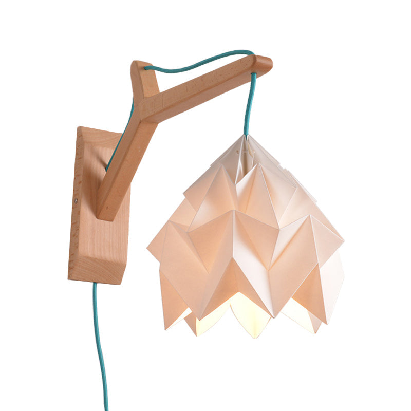 BowLift | Curved Shadow Paper Wall Lamp Macaron 1 Head White/Pink/Yellow/Blue/Green Sconce Lamp with Wooden Backplate